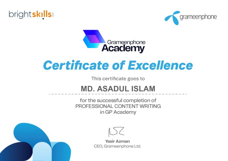 Professional Content Writing Certification of Asadul Islam
